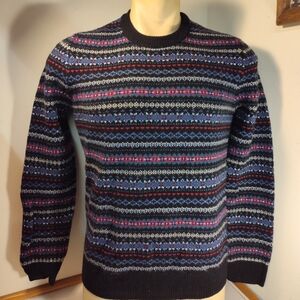 LL Bean Signature S Reg Sweater Women's Fair Isle Aztec Merino Wool